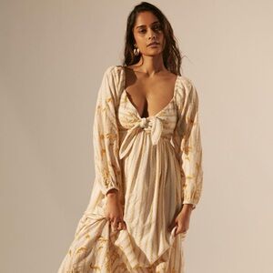 NWT Anthropologie Sweetheart Maxi Dress yellow and white embroidered XL